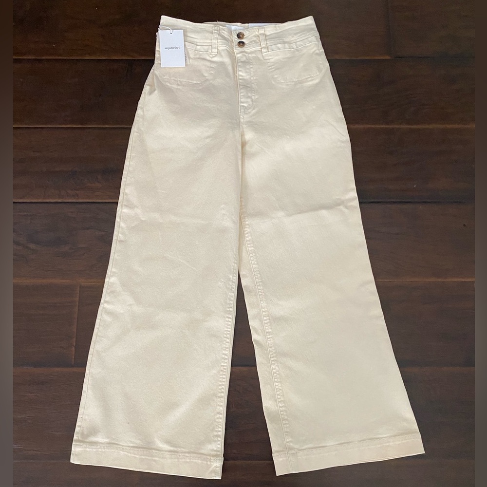 New unpublished by anthropologie Gemma cream wide leg pants women’s size 26*26